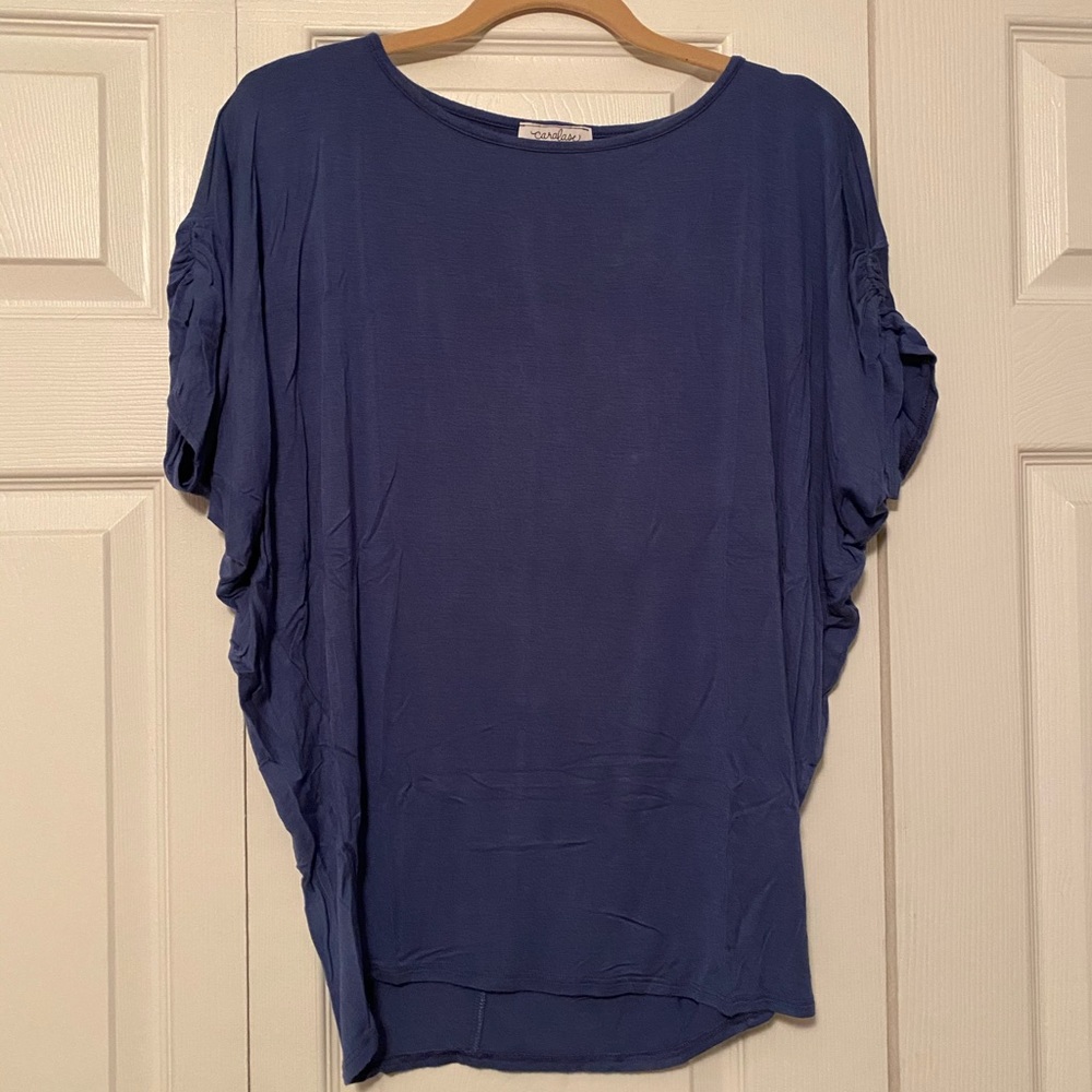 blue bat-sleeve tunic